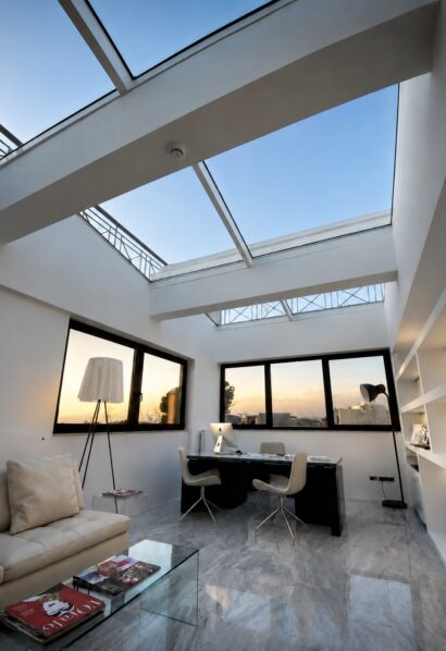 Atrium skylight with natural daylight in GEA office headquarters