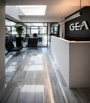Atrium skylight with natural daylight in GEA office headquarters