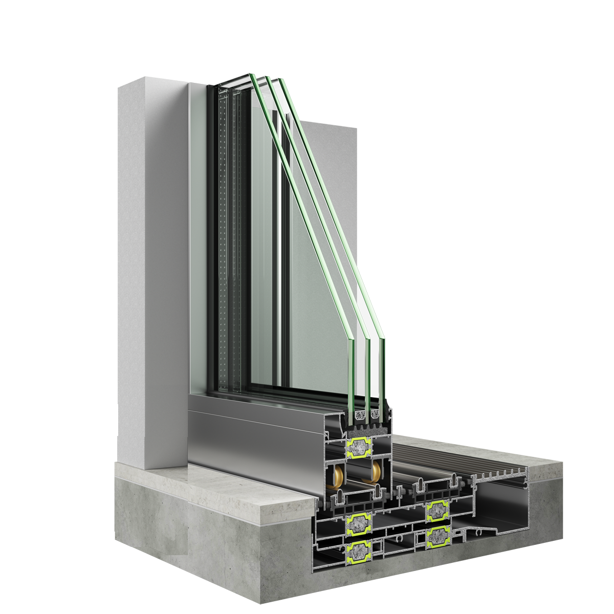 Europa Minimal Frame EMF 64 Hybrid Πλήρης εγκιβωτισμός πλαϊνού και άνω οδηγού — με ορατό μόνο 58mm προφίλ φύλλου στο κάτω μέρος, προσφέροντας καθαρή, απόλυτα minimal αισθητική.