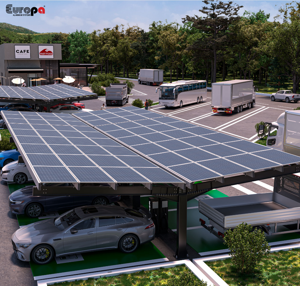 Europa Carport Double είναι ένα σύστημα βάσης στήριξης Φωτοβολταϊκών πλαισίων