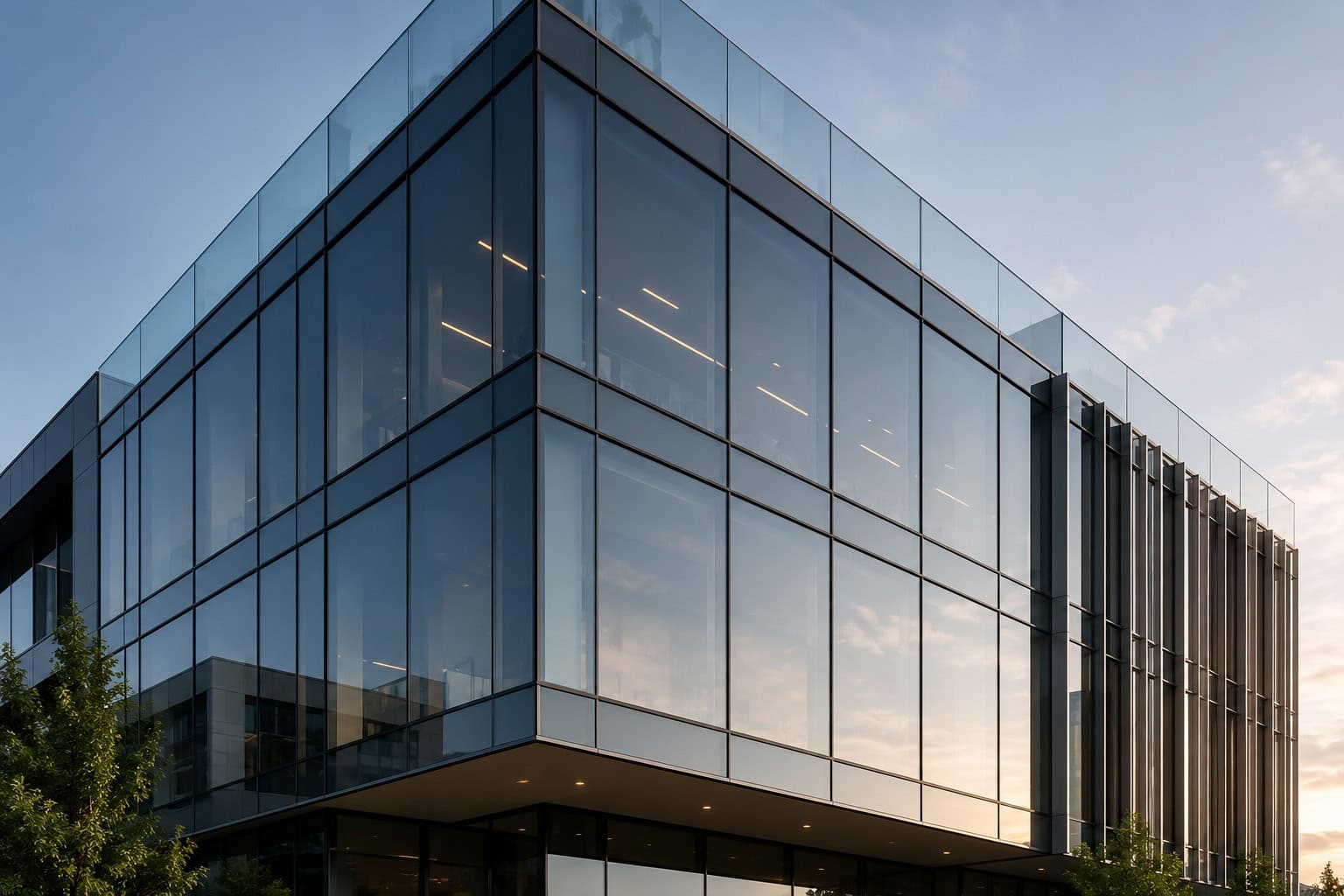 Modern aluminium façade and curtain wall system for contemporary commercial architecture