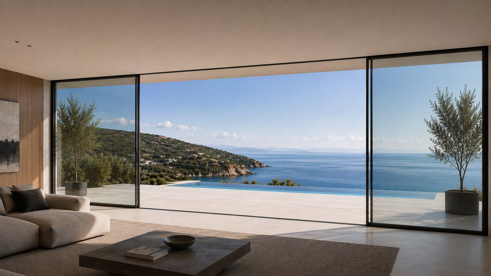 Minimal κουφώματα αλουμινίου για μεγάλα ανοίγματα με λεπτά προφίλ και μεγάλες γυάλινες επιφάνειες