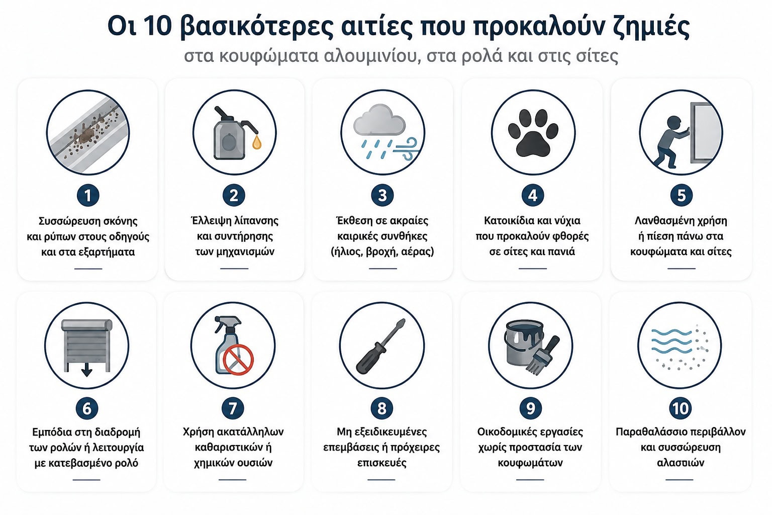 Οι 10 βασικότερες αιτίες που προκαλούν ζημιές στα κουφώματα αλουμινίου