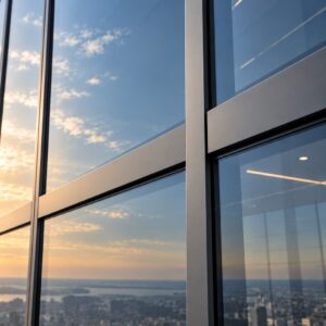Standard Curtain Wall με εμφανή προφίλ αλουμινίου και υαλοπίνακες σε σύγχρονη γυάλινη πρόσοψη κτιρίου
